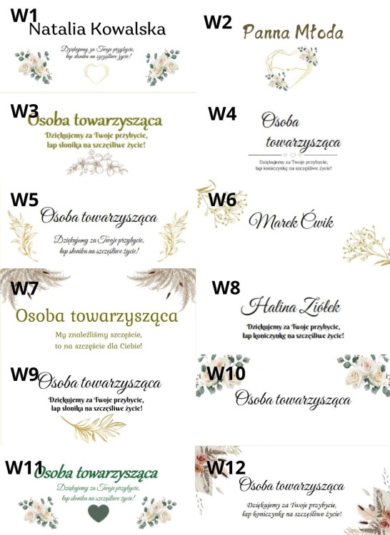 wzory podziękowań
