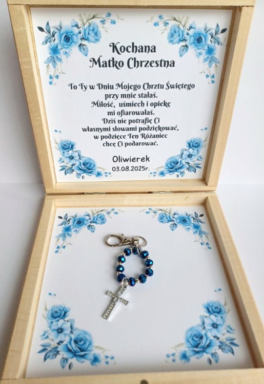 bransoletka różaniec w pudełku