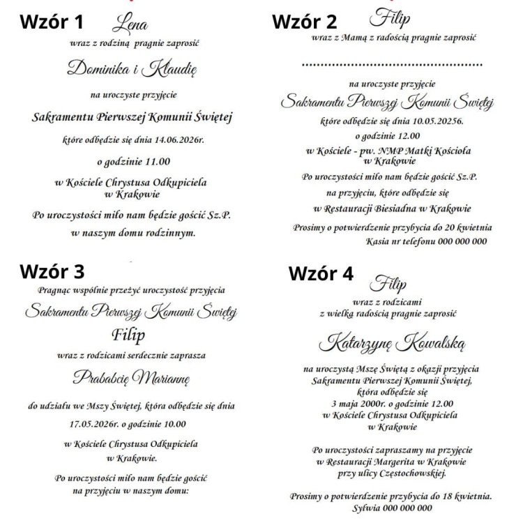 wzory środka zaproszenia