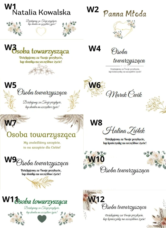 wzory podziękowań